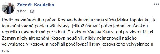 Zdeněk Koudelka o uznání Kosova Českem